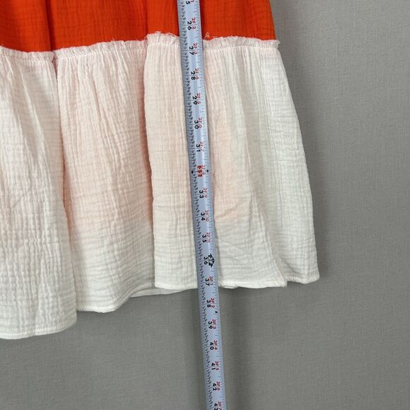 Victoria Dunn VD Lounge Long Island Tiered Dress Womens Large Orange Gauze Beach - Picture 3 of 12